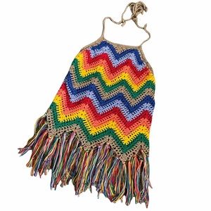Judith March Crochet rainbow fringe halter top s